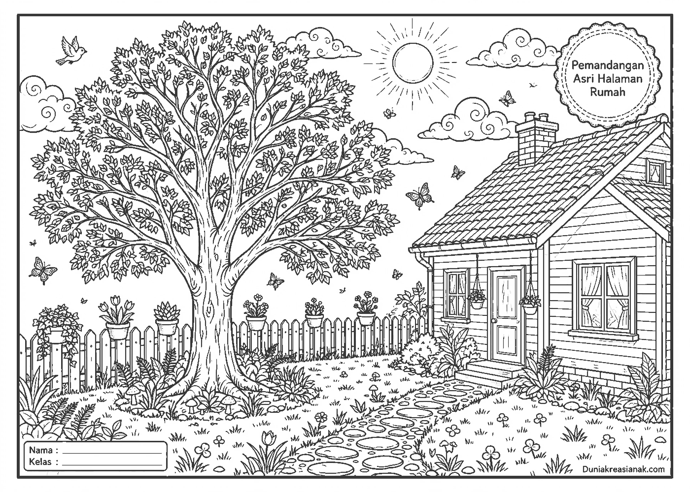 Coloring Page Alam di Sekitar Rumah 4 pemandangan asri halaman rumah