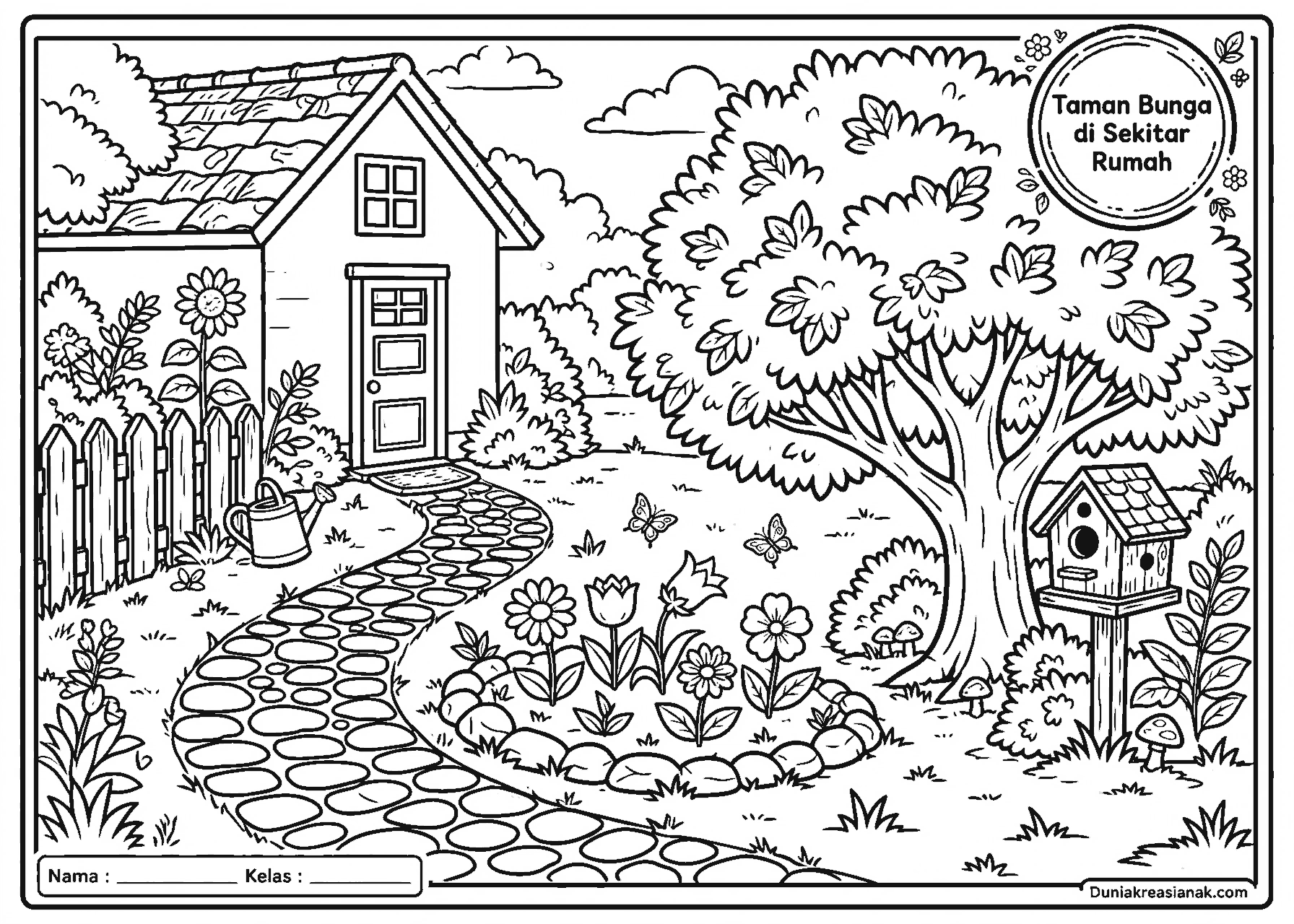 Coloring Page Alam di Sekitar Rumah 3 taman bunga di sekitar rumah